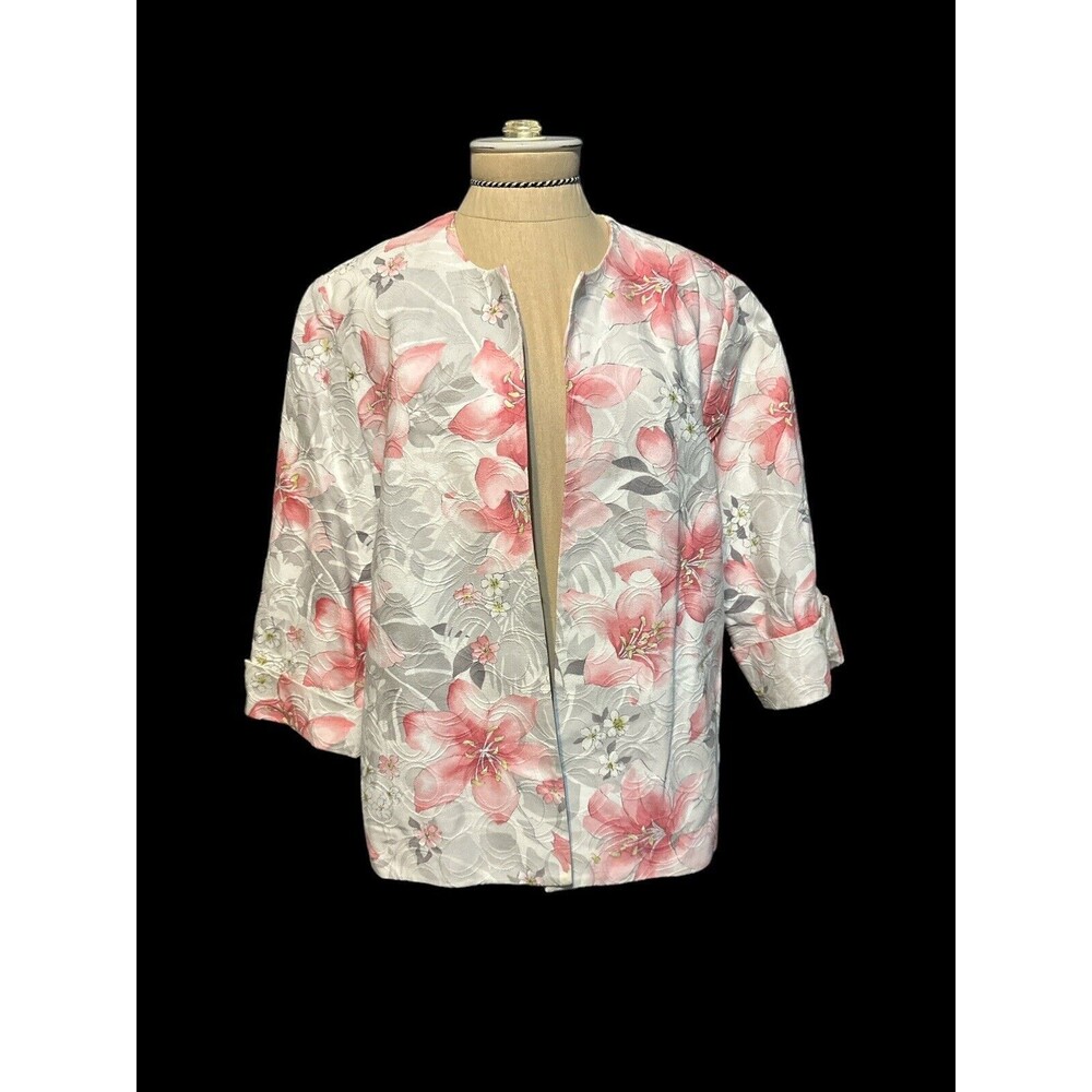 Alfred Dunner White Multi Floral Women's Cotton Open Blazer Jacket Lined Size 12